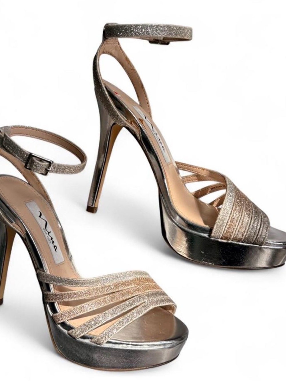 Nina Metallic Silver Platform Heels